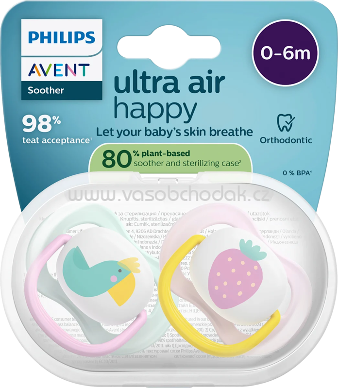 PHILIPS AVENT Schnuller ultra air happy Silikon, rosa/mint, 0-6 Monate, 2 St