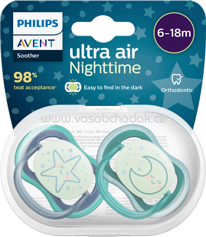 PHILIPS AVENT Schnuller ultra air Nighttime, grau/grün, 6-18 Monate, 2 St