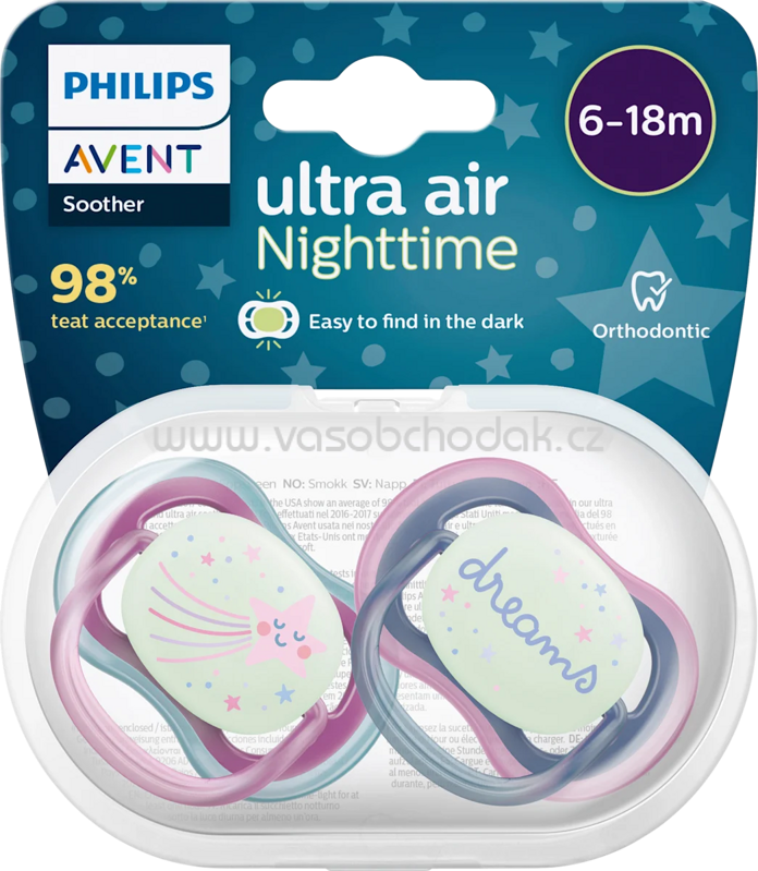 PHILIPS AVENT Schnuller ultra air Nighttime, rosa/grau , 6-18 Monate, 2 St