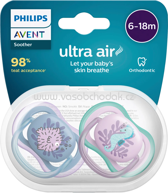 PHILIPS AVENT Schnuller ultra air Silikon, blau/rosa, 6-18 Monate, 2 St PHILIPS AVENT Schnuller ultra air Silikon, blau/rosa, 6-18 Monate, 2 St