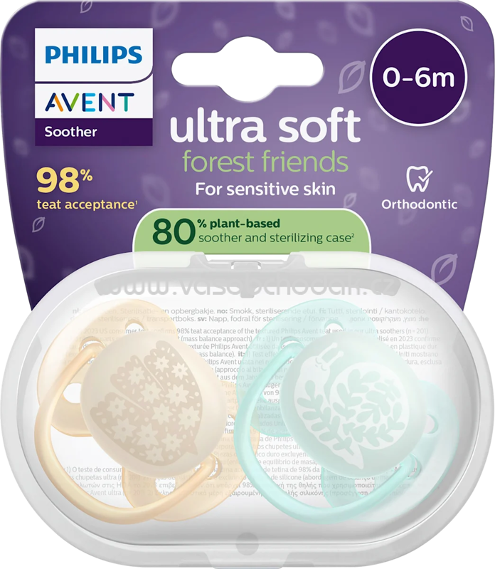 PHILIPS AVENT Schnuller ultra soft, forest friends Silikon, creme/mint, 0-6 Monate, 2 St
