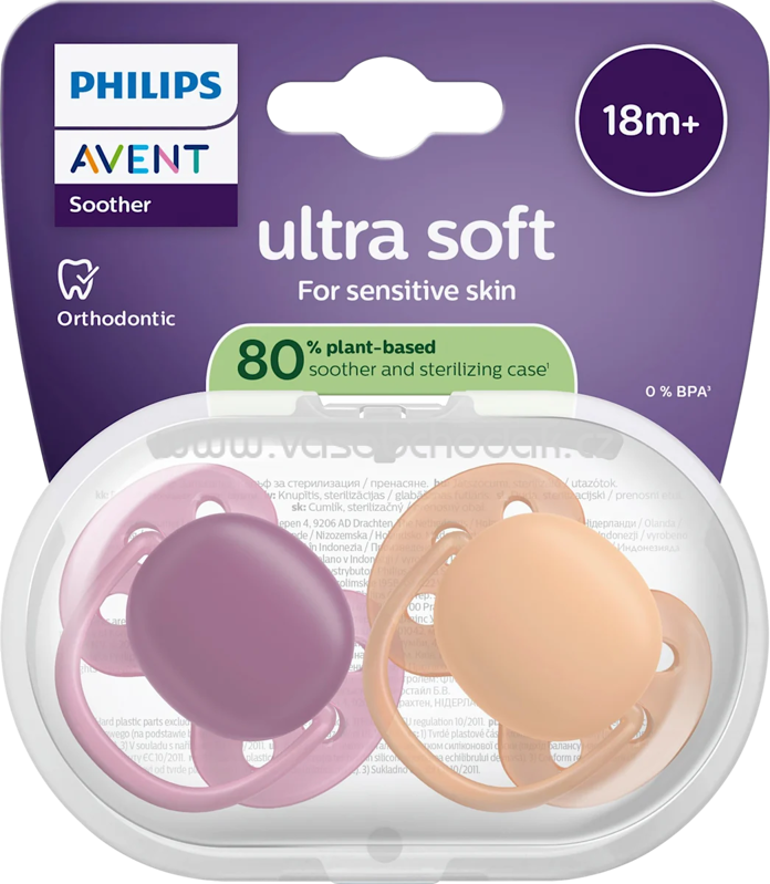 PHILIPS AVENT Schnuller ultra soft Silikon, rosa/apricot, ab 18 Monaten, 2 St