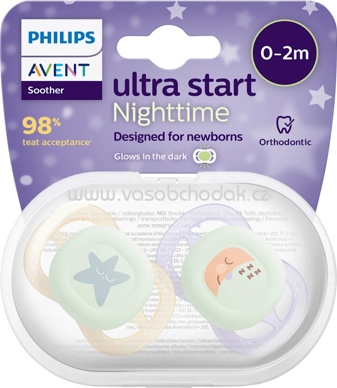 PHILIPS AVENT Schnuller ultra start Nighttime, lila/creme, 0-2 Monate, 2 St