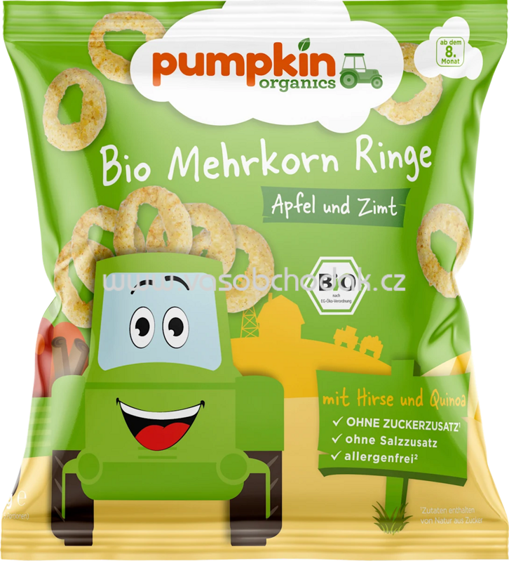 Pumpkin Organics Babysnack Mehrkorn Ringe mit Apfel & Zimt, ab 8. Monat, 20 g Pumpkin Organics Babysnack Mehrkorn Ringe mit Apfel & Zimt, ab 8. Monat, 20 g