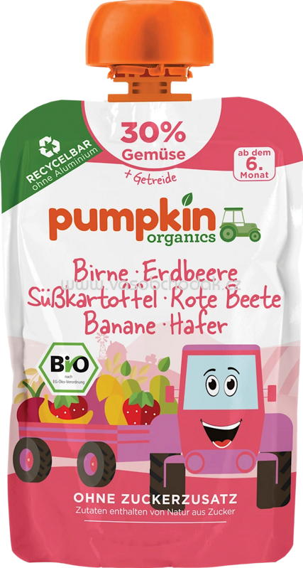 Pumpkin Organics Quetschie Birne, Erdbeere, Süßkartoffel, Rote Beete, Banane & Hafer, ab 6 Monaten, 100 g Pumpkin Organics Quetschie Birne, Erdbeere, Süßkartoffel, Rote Beete, Banane & Hafer, ab 6 Monaten, 100 g
