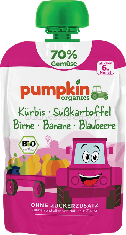 Pumpkin Organics Quetschie Kürbis, Süßkartoffel, Birne, Banane & Blaubeere, ab 6 Monaten, 100 g Pumpkin Organics Quetschie Kürbis, Süßkartoffel, Birne, Banane & Blaubeere, ab 6 Monaten, 100 g
