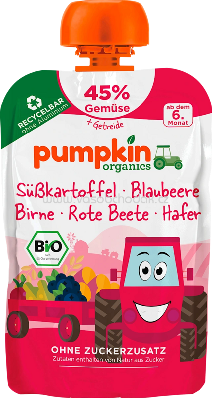 Pumpkin Organics Quetschie mit Süßkartoffel, Blaubeere, Rote Beete & Hafer, 100 g Pumpkin Organics Quetschie mit Süßkartoffel, Blaubeere, Rote Beete & Hafer, 100 g