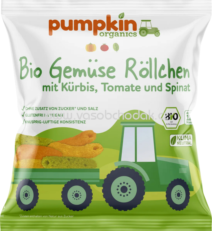 Pumpkin Organics Bio Gemüse Röllchen mit Kürbis, Tomate und Spinat, ab 1 Jahr, 20g