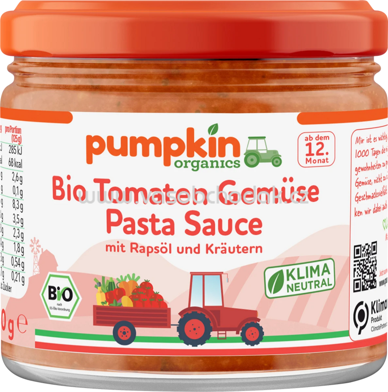 Pumpkin Organics Bio Tomaten Gemüse Pasta Sauce, ab 1 Jahr, 250g