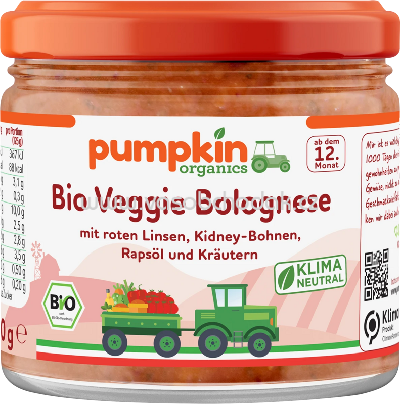 Pumpkin Organics Bio Veggie Bolognese, ab 1 Jahr, 250g Pumpkin Organics Bio Veggie Bolognese, ab 1 Jahr, 250g