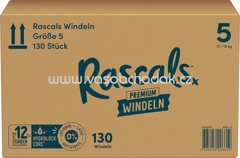 Rascals Windeln Premium Gr. 5 13-18 kg Montasbox, 130 St
