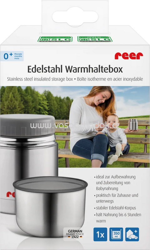 Reer Edelstahl-Warmhaltebox für Nahrung mit Becher, 350 ml, 1 St Reer Edelstahl-Warmhaltebox für Nahrung mit Becher, 350 ml, 1 St