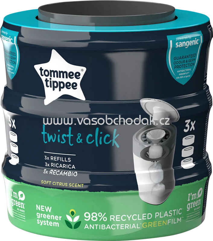Tommee Tippee Nachfüllkassetten für Windeleimer Twist & Click und Sangenic Tec, 3 St