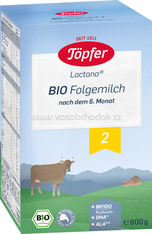 Töpfer Lactana Bio Folgemilch 2, nach 6. Monat, 600g Töpfer Lactana Bio Folgemilch 2, nach 6. Monat, 600g