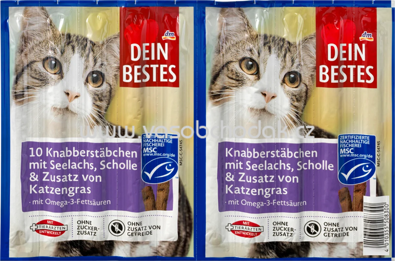 Dein Bestes 10 Knabberstäbchen mit Seelachs, Scholle & Zusatz von Katzengras, 10 St