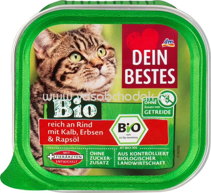 Dein Bestes Nassfutter Katze Bio reich an Rind mit Kalb, Erbsen & Rapsöl, 100g Dein Bestes Nassfutter Katze Bio reich an Rind mit Kalb, Erbsen & Rapsöl, 100g