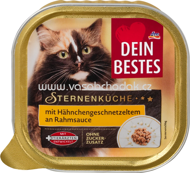 Dein Bestes Nassfutter Katze Sternenküche mit Hähnchengeschnetzeltem an Rahmsauce, 100g Dein Bestes Nassfutter Katze Sternenküche mit Hähnchengeschnetzeltem an Rahmsauce, 100g
