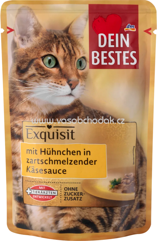 Dein Bestes Nassfutter Katze Exquisit mit Hühnchen in zartschmelzender Käsesauce, 85g Dein Bestes Nassfutter Katze Exquisit mit Hühnchen in zartschmelzender Käsesauce, 85g
