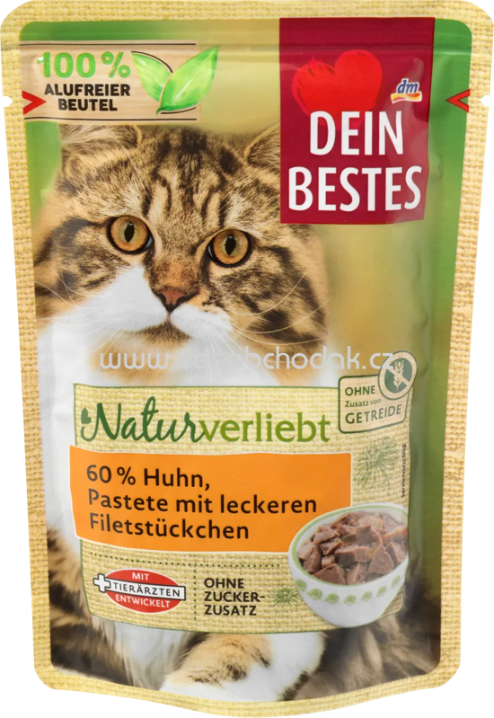 Dein Bestes Naturverliebt Katze Huhn in Pastete mit leckeren Filetstückchen, 85g Dein Bestes Naturverliebt Katze Huhn in Pastete mit leckeren Filetstückchen, 85g
