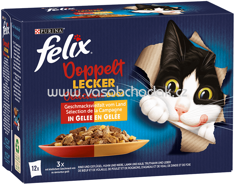 Purina Felix Doppelt lecker Geschmacksvielfalt vom Land in Gelee, 12x85g Purina Felix Doppelt lecker Geschmacksvielfalt vom Land in Gelee, 12x85g