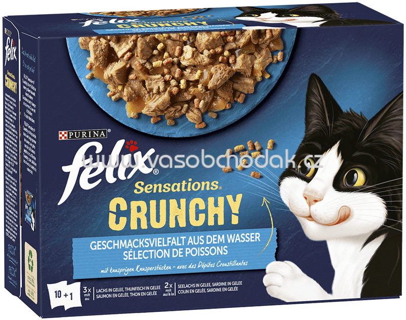 Purina Felix Sensations Crunchy Geschmacksvielfalt aus dem Wasser, 10x85g Purina Felix Sensations Crunchy Geschmacksvielfalt aus dem Wasser, 10x85g