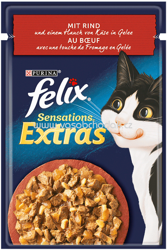 Purina Felix Sensations Extras mit Rind und einem Hauch von Käse in Gelee, 85g Purina Felix Sensations Extras mit Rind und einem Hauch von Käse in Gelee, 85g