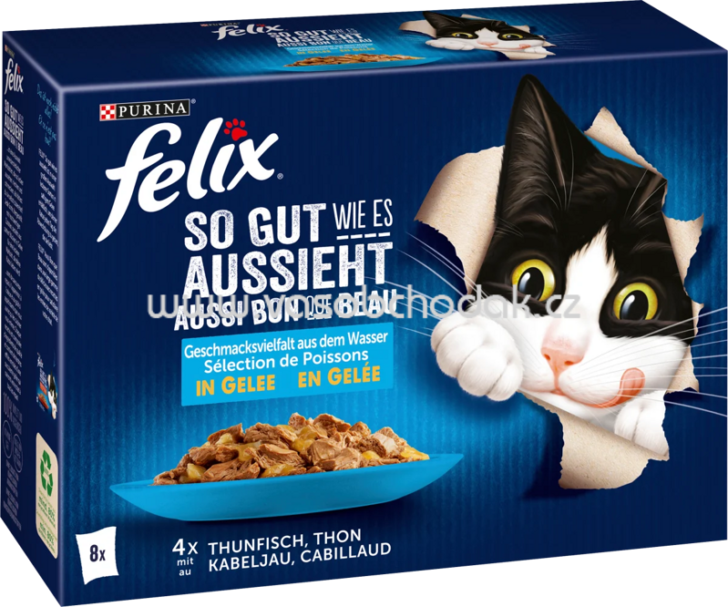 Purina Felix So gut wie es aussieht Geschmacksvielfalt aus dem Wasser in Gelee, 8x85g Purina Felix So gut wie es aussieht Geschmacksvielfalt aus dem Wasser in Gelee, 8x85g