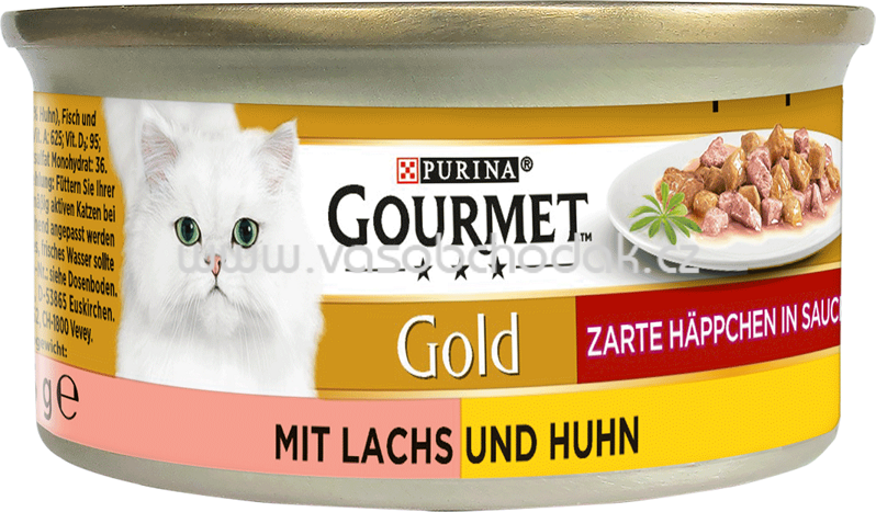 Purina Gourmet Gold Zarte Häppchen in Sauce mit Lachs & Huhn, 85g Purina Gourmet Gold Zarte Häppchen in Sauce mit Lachs & Huhn, 85g