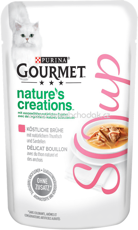 Purina Gourmet Nature's Creations Soup, Köstliche Brühe mit natürlichem Thunfisch und Sardellen, 40g