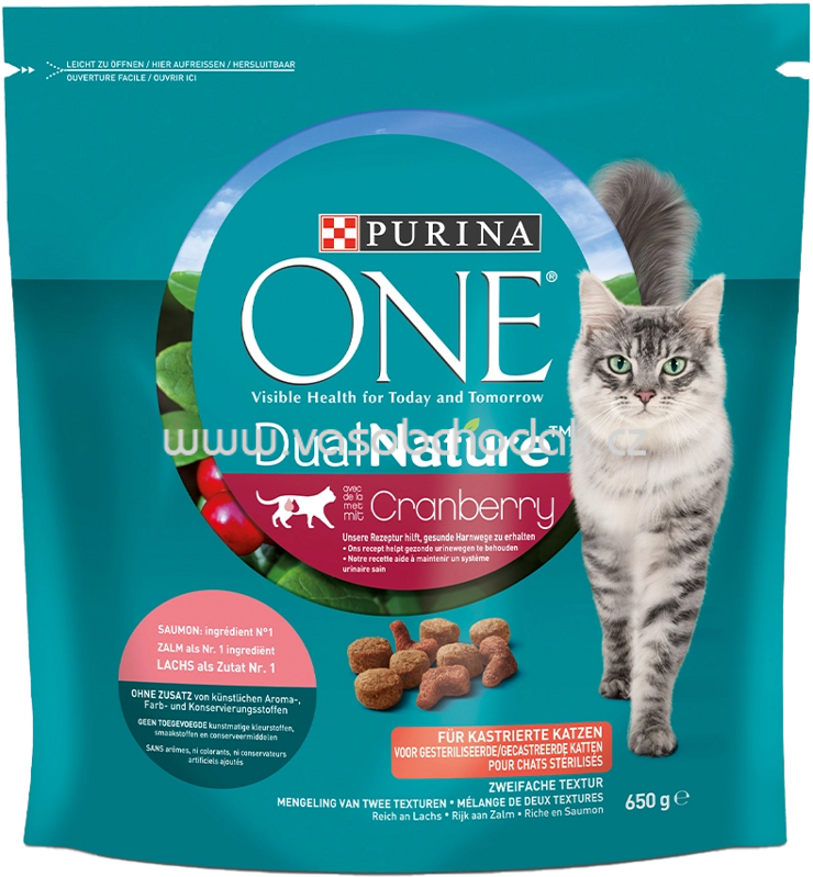 Purina ONE Dual Nature Cranberry für kastrierte Katzen reich an Lachs, 650g