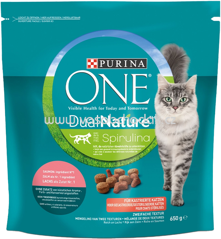 Purina ONE Dual Nature Spirulina für kastrierte Katzen reich an Lachs, 650g