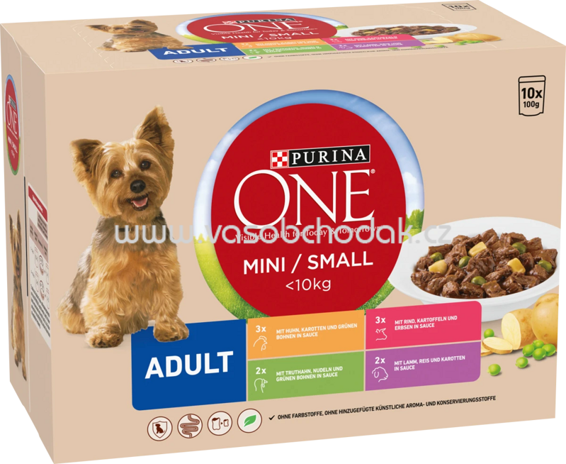 Purina ONE Adult Mini mit Huhn, Rind, Truthahn & Lamm, 10x100g Purina ONE Adult Mini mit Huhn, Rind, Truthahn & Lamm, 10x100g