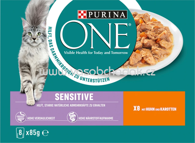 Purina ONE Sensitive mit Huhn und Karotten, 8x85g Purina ONE Sensitive mit Huhn und Karotten, 8x85g