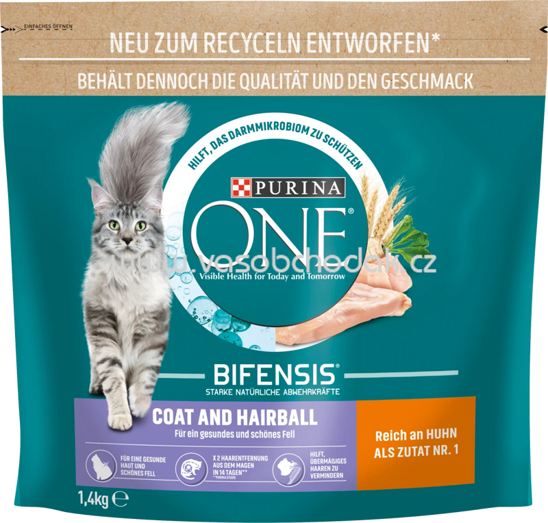 Purina ONE Coat & Hairball reich an Huhn und Vollkorn-Getreide, 1,4 kg