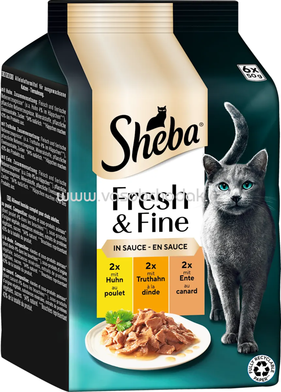 Sheba Fresh & Fine in Sauce 2x Huhn, 2x Truthahn, 2x Ente, 6x50g