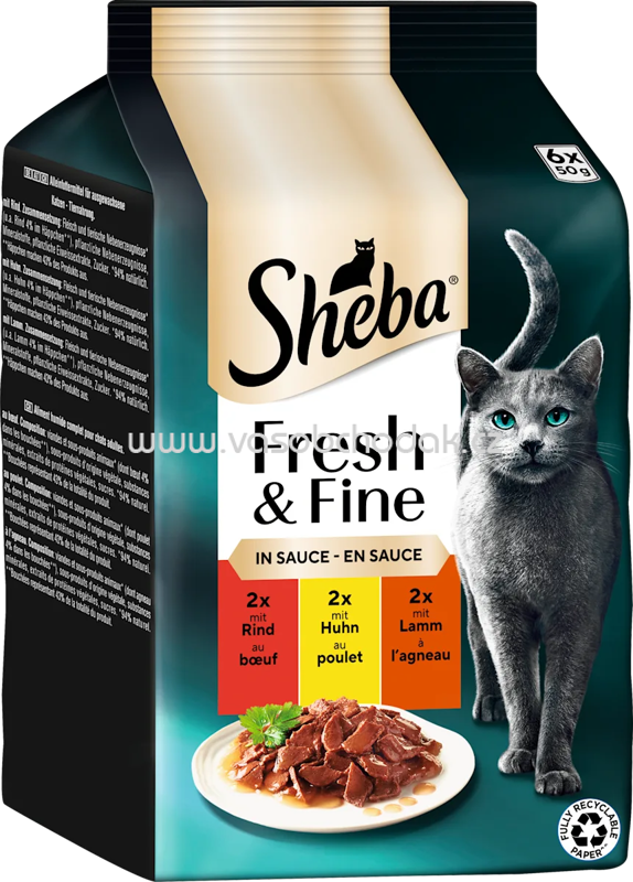 Sheba Fresh & Fine in Sauce 2x Rind, 2x Huhn, 2x Lamm, 6x50g