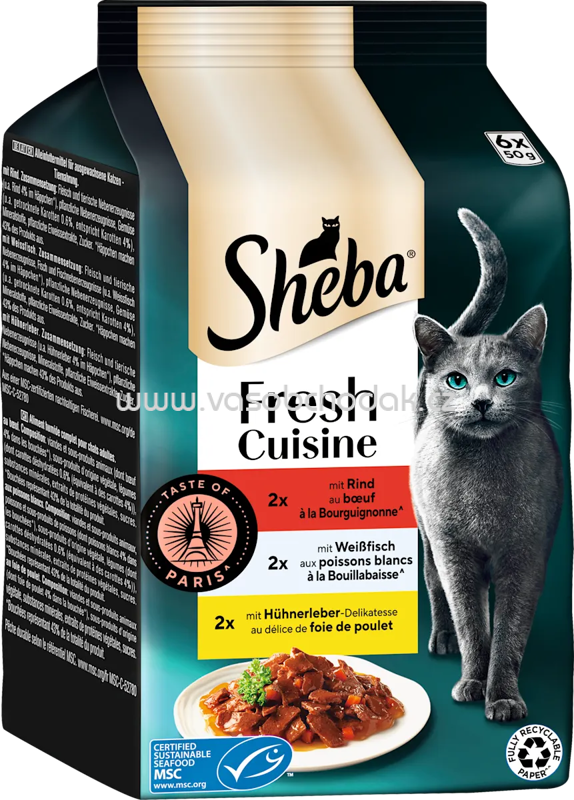 Sheba Fresh Cuisine 2x Rind, 2x Weißfisch, 2x Hühnerleber, 6x50g Sheba Fresh Cuisine 2x Rind, 2x Weißfisch, 2x Hühnerleber, 6x50g
