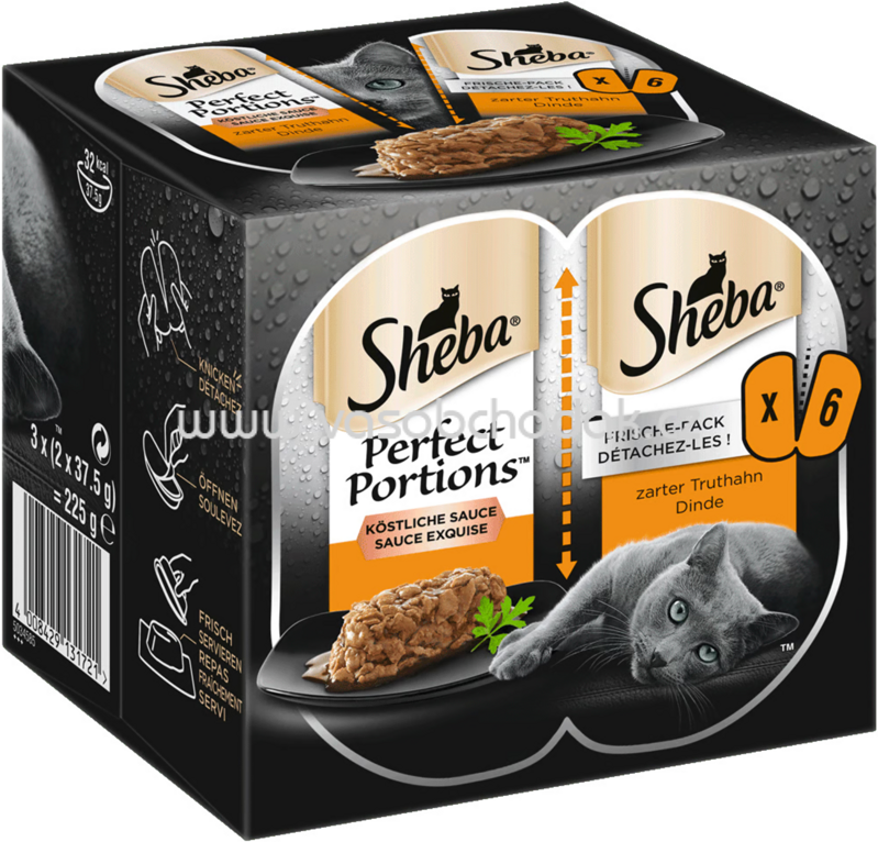 Sheba Perfect Portions Köstliche Sauce zarter Truthahn, 6x37,5g, 225g