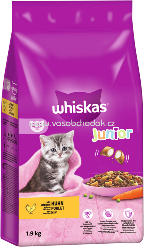 Whiskas Trockenfutter Junior mit Huhn, 1,9 kg