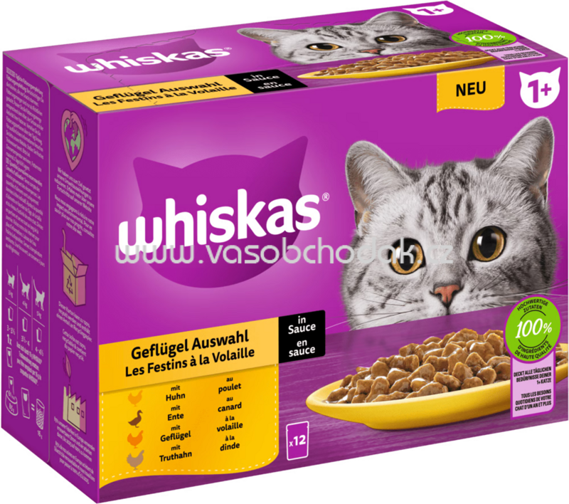 Whiskas Portionsbeutel Geflügel Auswahl in Sauce, 12x85g