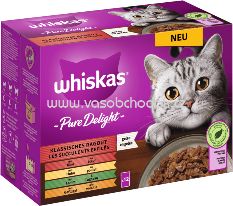 Whiskas Portionsbeutel Pure Delight Klassisches Ragout in Gelee, 12x85g