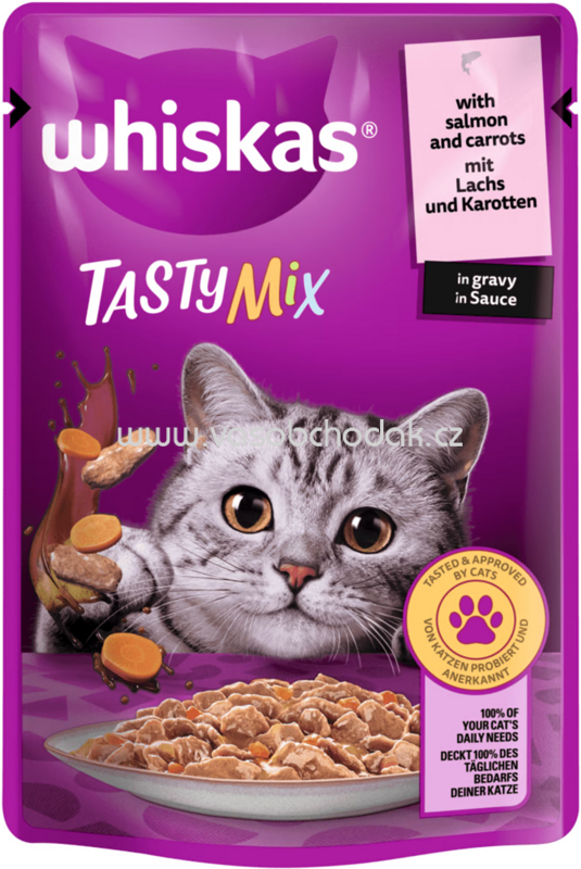 Whiskas Portionsbeutel Tasty Mix mit Lachs und Karotten in Sauce, 85g Whiskas Portionsbeutel Tasty Mix mit Lachs und Karotten in Sauce, 85g