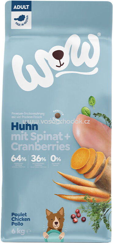 Wow Trockenfutter Adult Huhn mit Spinat und Cranberries, 6 kg Wow Trockenfutter Adult Huhn mit Spinat und Cranberries, 6 kg