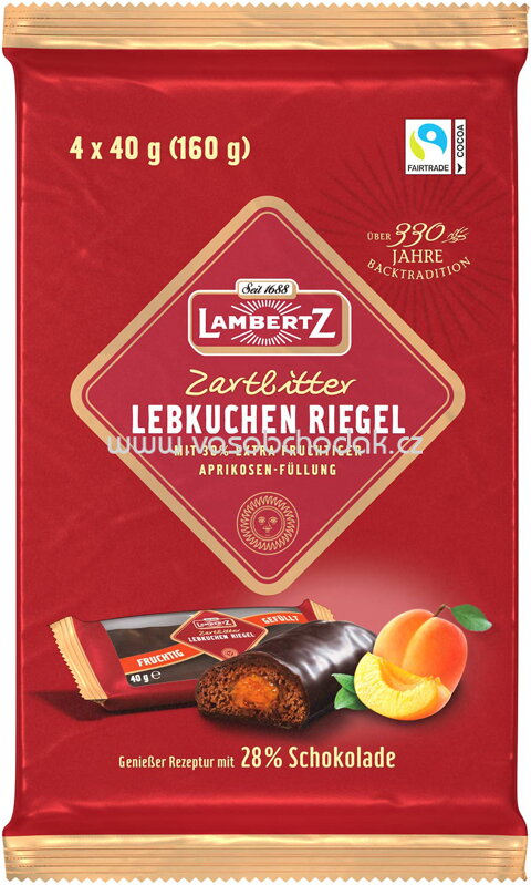 Lambertz Lebkuchen Riegel Zartbitter, 4x40g, 160g Lambertz Lebkuchen Riegel Zartbitter, 4x40g, 160g