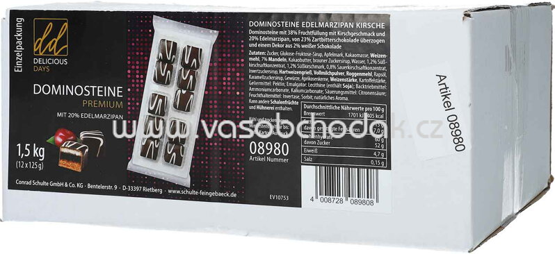 Schulte Premium Dominosteine Kirsch Zartbitter, 12x125g, 1,5 kg Schulte Premium Dominosteine Kirsch Zartbitter, 12x125g, 1,5 kg