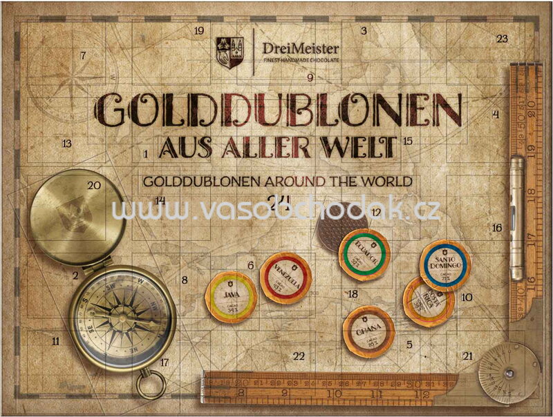 DreiMeister Adventskalender Golddublonen aus aller Welt, 200g DreiMeister Adventskalender Golddublonen aus aller Welt, 200g