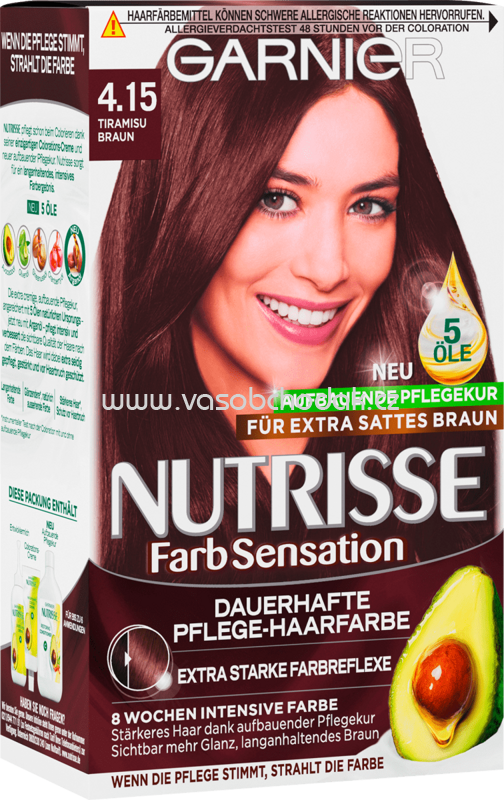 GARNIER Nutrisse Farbsensation barva na ks hnědá - 1 vlasy tiramisu 4.15, z Německa