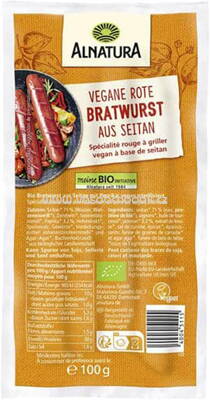 Alnatura Vegane rote Bratwurst aus Seitan, ungeküht, 100g