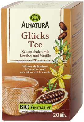 Alnatura Glücks-Tee Kakaoschalen mit Rooibos und Vanille, 20 Beutel