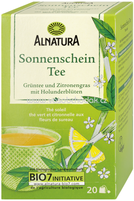Alnatura Sonnenschein Tee Grüntee und Zitronengras mit Holunderblüten, 20 Beutel